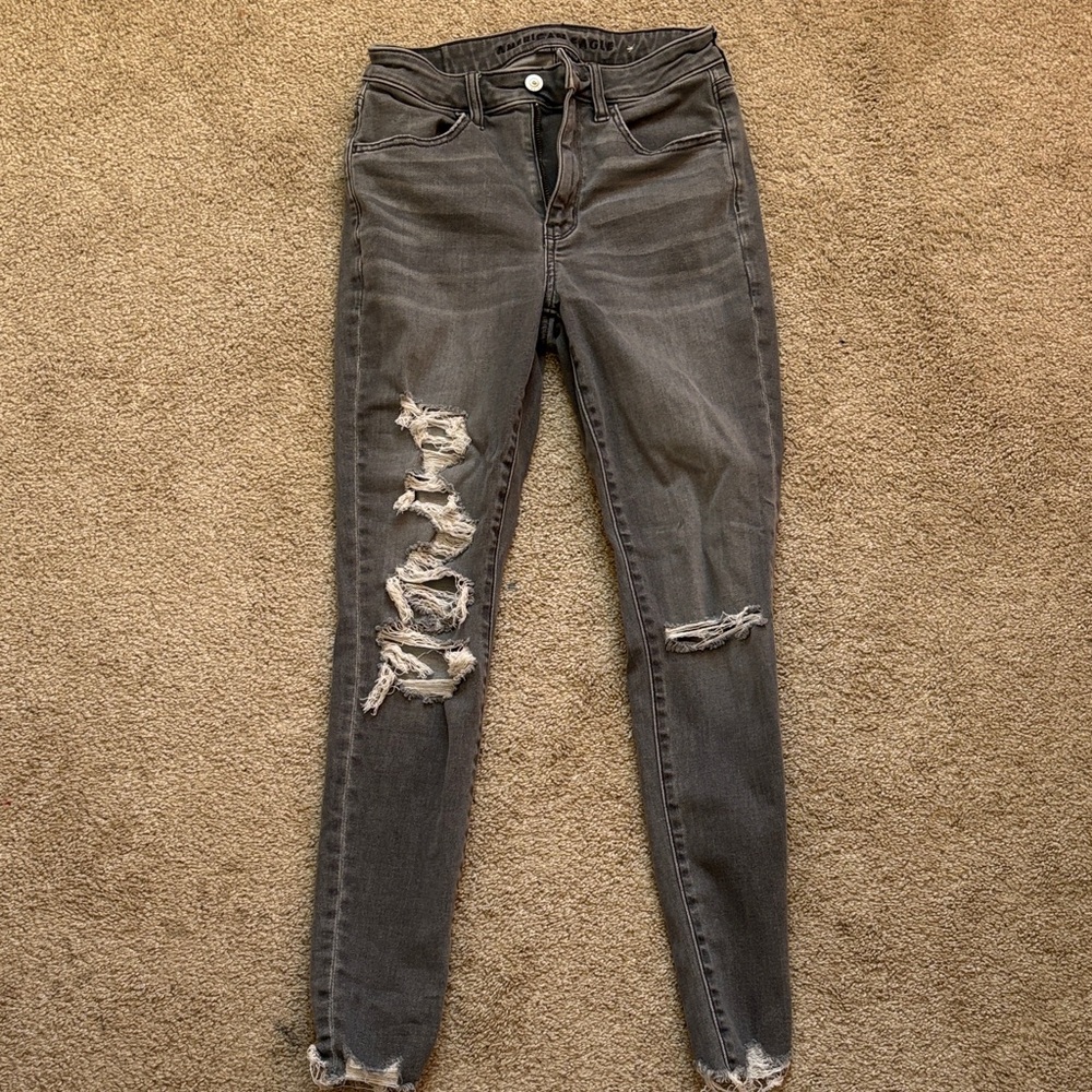 American Eagle Outfitters Ripped Charcoal Skinny Jeans